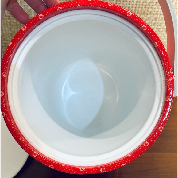 🌟HP🌟VTG 1980s 11" Ice Bucket Red & White Floral Dot Pattern by Drulane USA - Picture 6 of 11